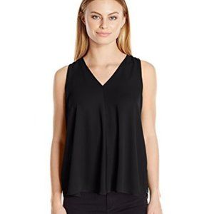 Vince Camuto Sleeveless V-Neck Drape Front Blouse Rich Black, XS NWT